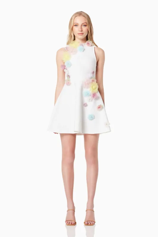 Lyrics 3D Floral Mini Dress In White sold by Elliatt