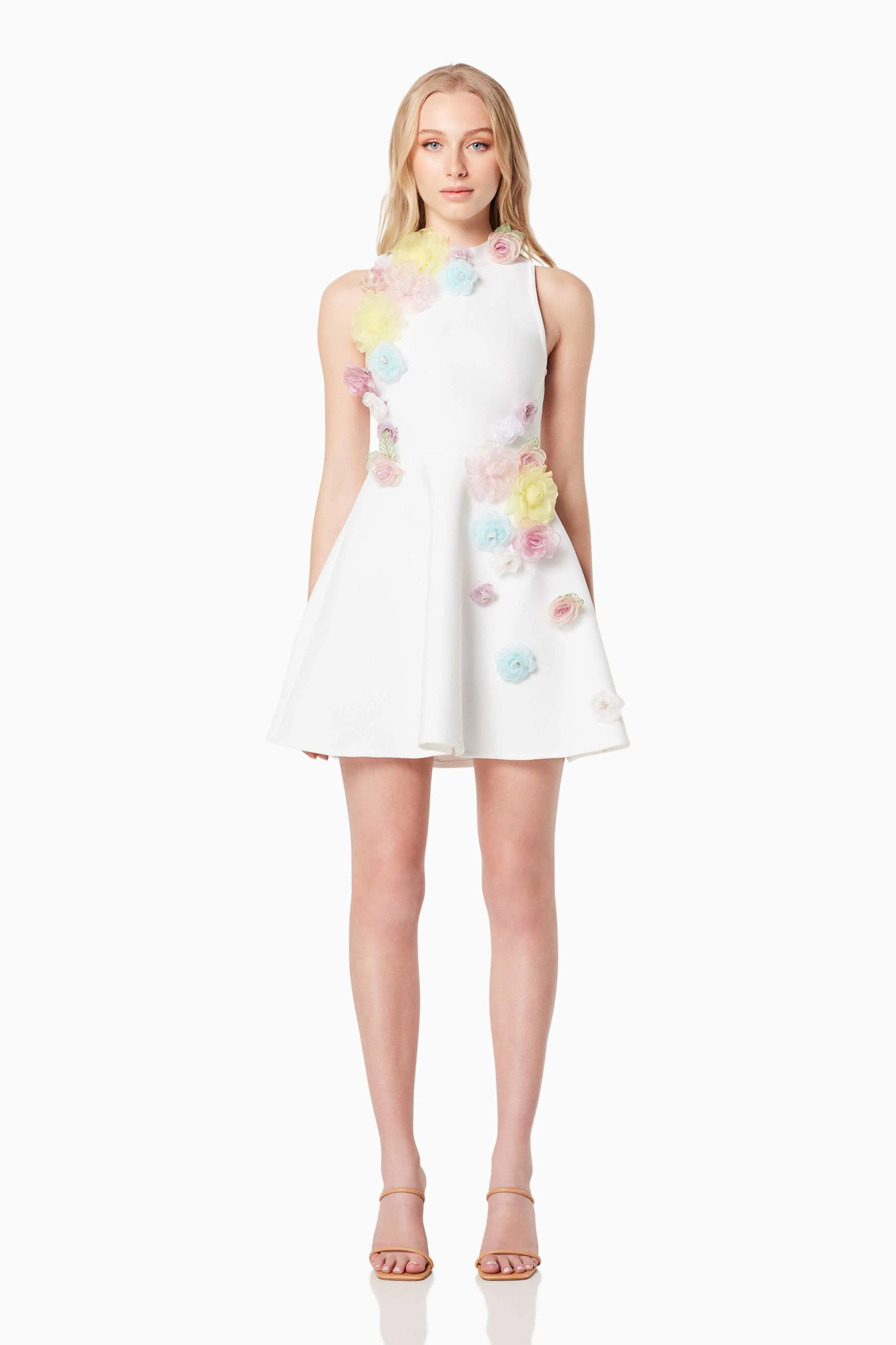 Lyrics 3D Floral Mini Dress In White sold by Elliatt