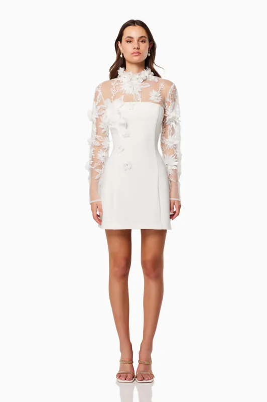 Damaris 3D Beade Mesh Mini Dress In White sold by Elliatt