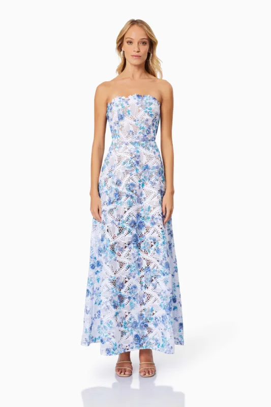 Savannah Fitted Strapless Maxi Dress In Blue - Pre Order sold by Elliatt