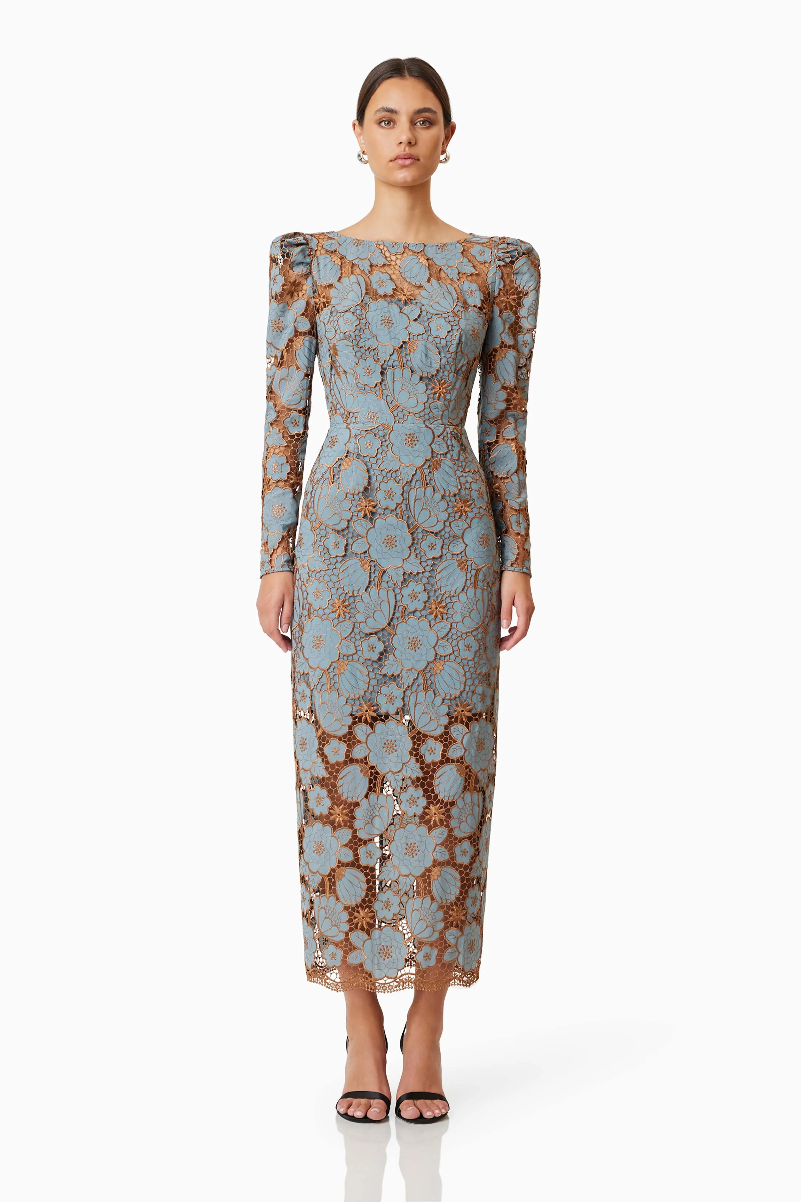 Jasmine Long Sleeve Midi Dress In Blue sold by Elliatt