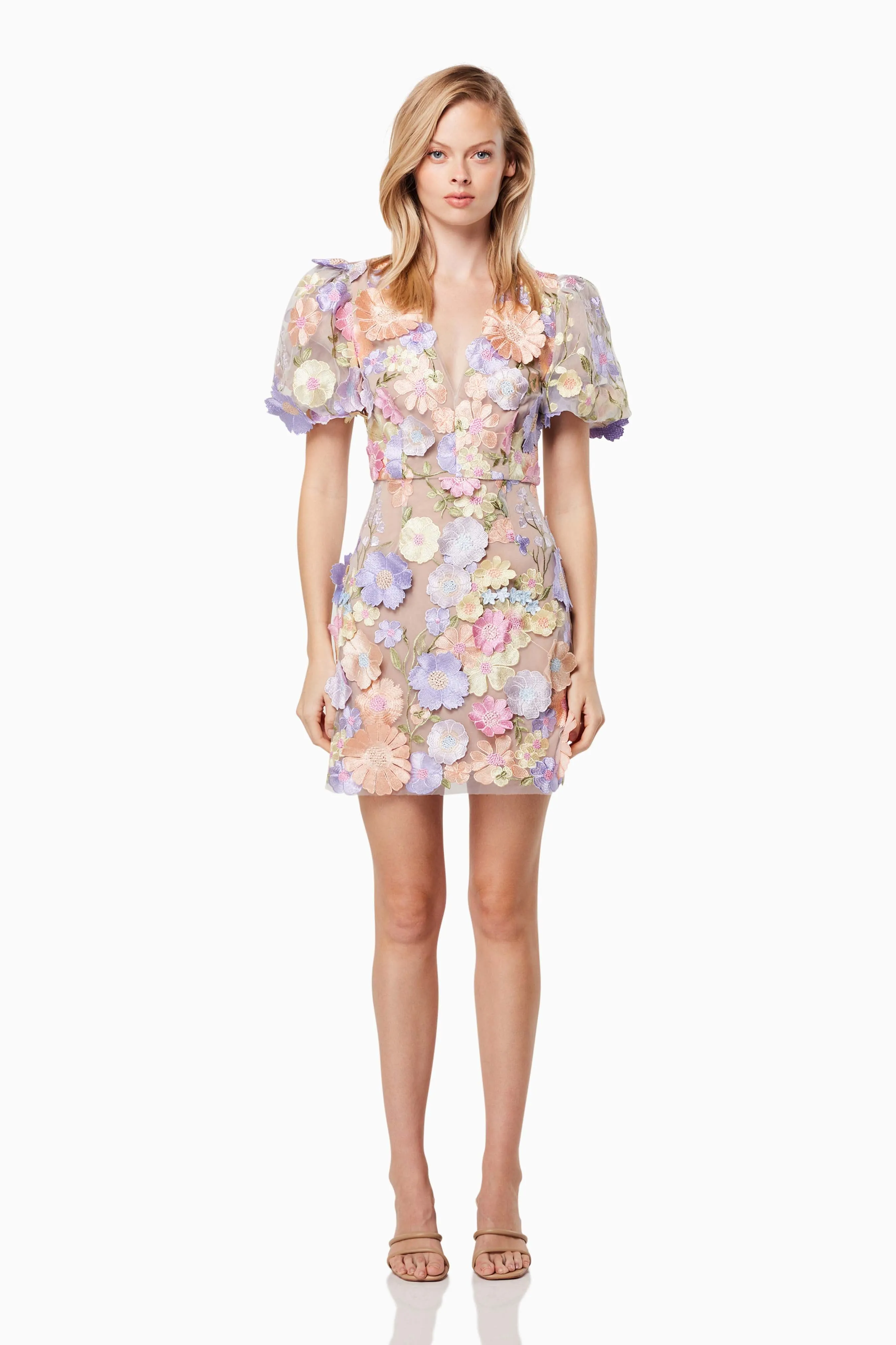 Anthea 3D Lace Mini Dress In Purple sold by Elliatt