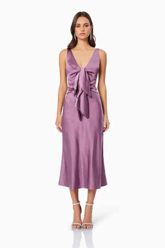 Faith Front Tie Midi Dress In Purple sold by Elliatt