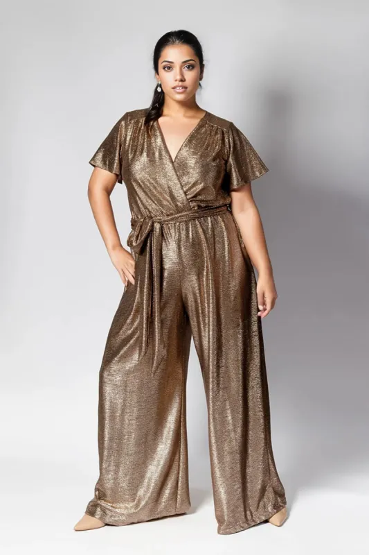 Helena Cap Sleeve Jumpsuit Gold sold by Embody Denim