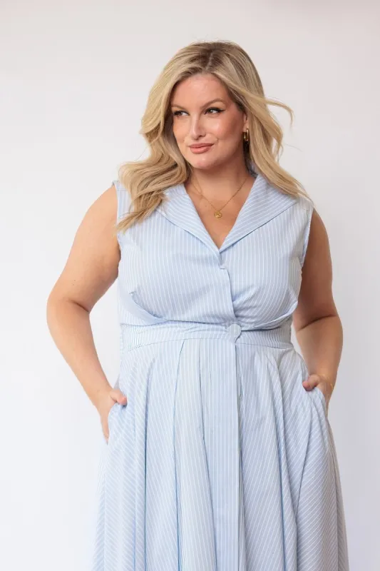 Sorrento Trench Dress Blue & White Stripe - Clearance Sale sold by Embody Denim