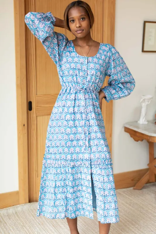 Lucy Lake Dress - Friday Flowers Blue + Pink Organic sold by Emerson Fry