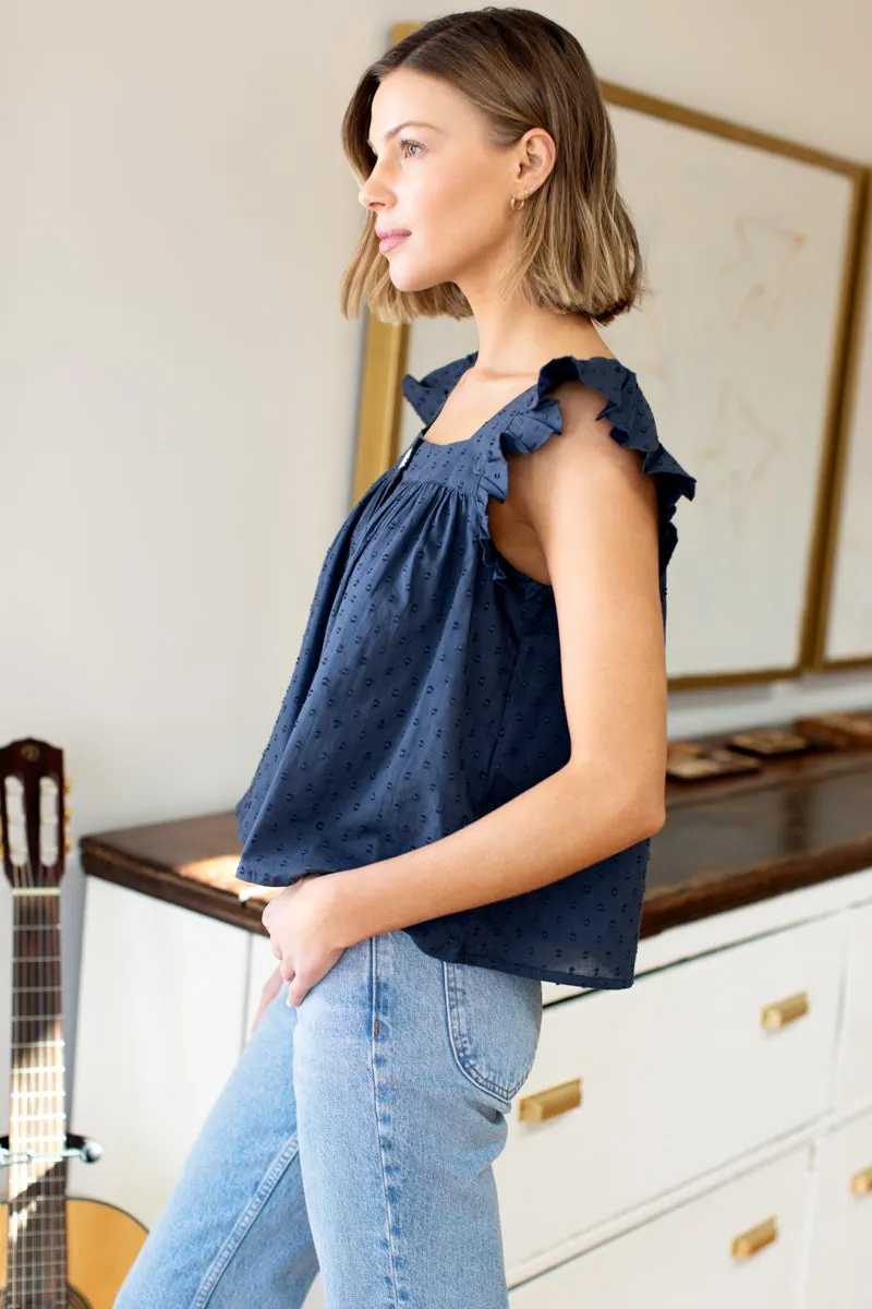 Laurent Flutter Top - Swiss Dot Midnight Organic sold by Emerson Fry product image thumbnail 2