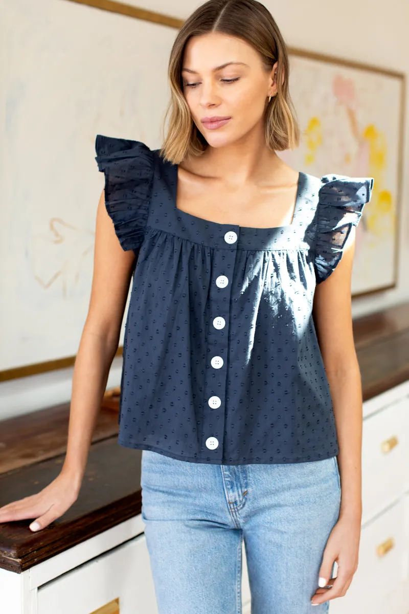 Laurent Flutter Top - Swiss Dot Midnight Organic sold by Emerson Fry product image thumbnail 3