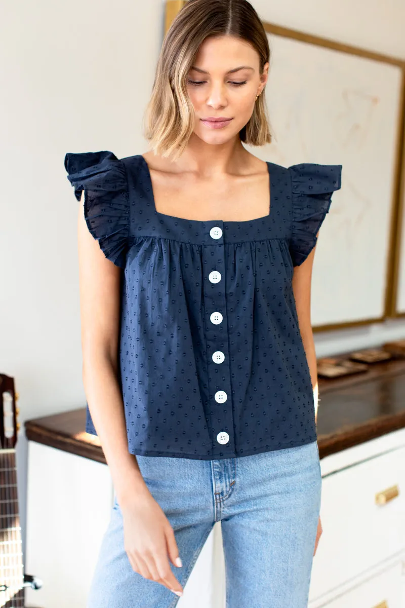 Laurent Flutter Top - Swiss Dot Midnight Organic sold by Emerson Fry product image thumbnail 5