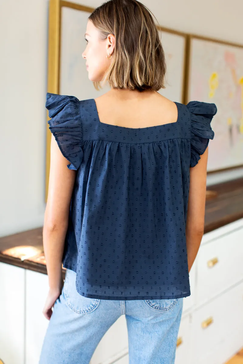 Laurent Flutter Top - Swiss Dot Midnight Organic sold by Emerson Fry product image thumbnail 4