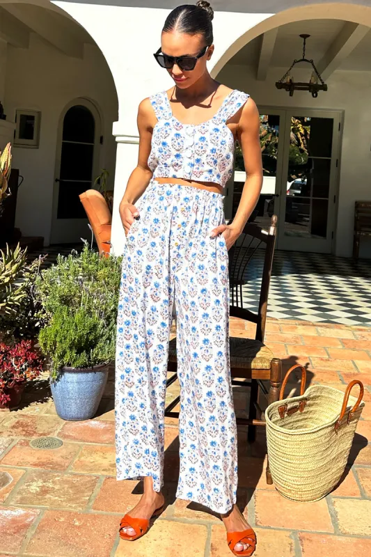 Drawstring Trouser - Indienne Flowers Blue sold by Emerson Fry