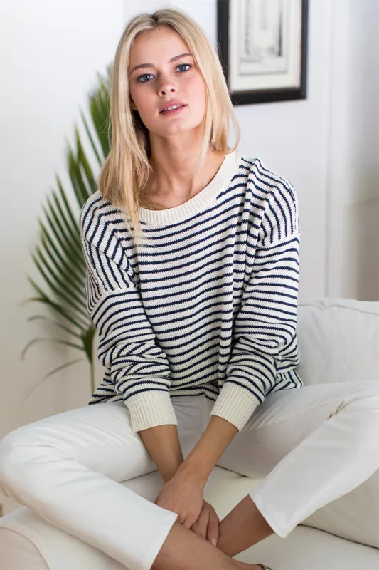 Carolyn Sweater - Navy Stripe Organic sold by Emerson Fry