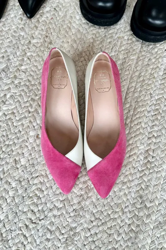 Lou Colorblock Pump - Fandango Pink Suede + White Leather sold by Emerson Fry