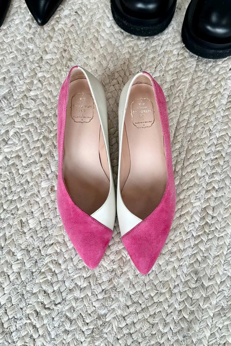 Lou Colorblock Pump - Fandango Pink Suede + White Leather sold by Emerson Fry