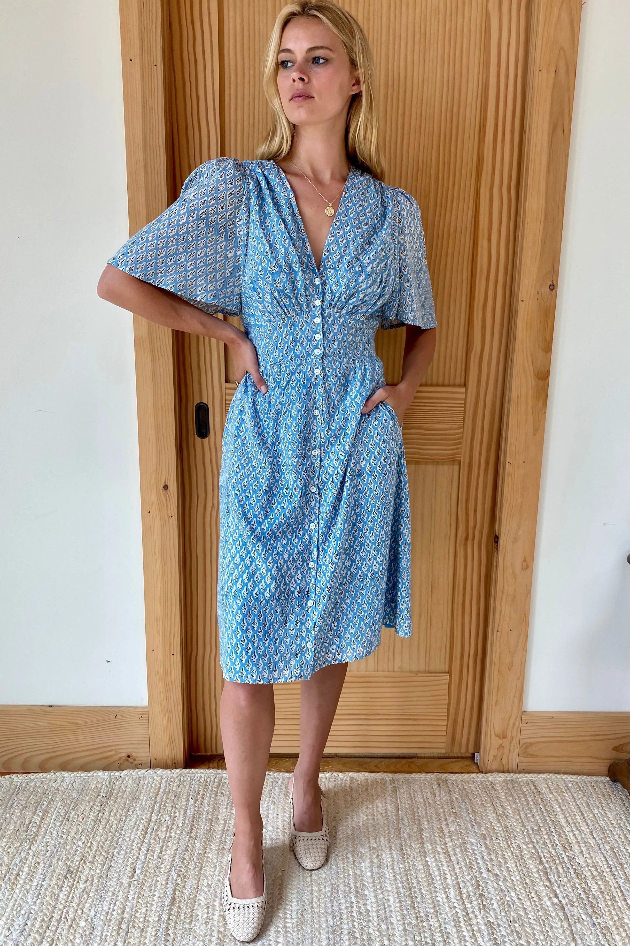 Mama's 30s Dress - Harlow Flowers Blue Organic sold by Emerson Fry