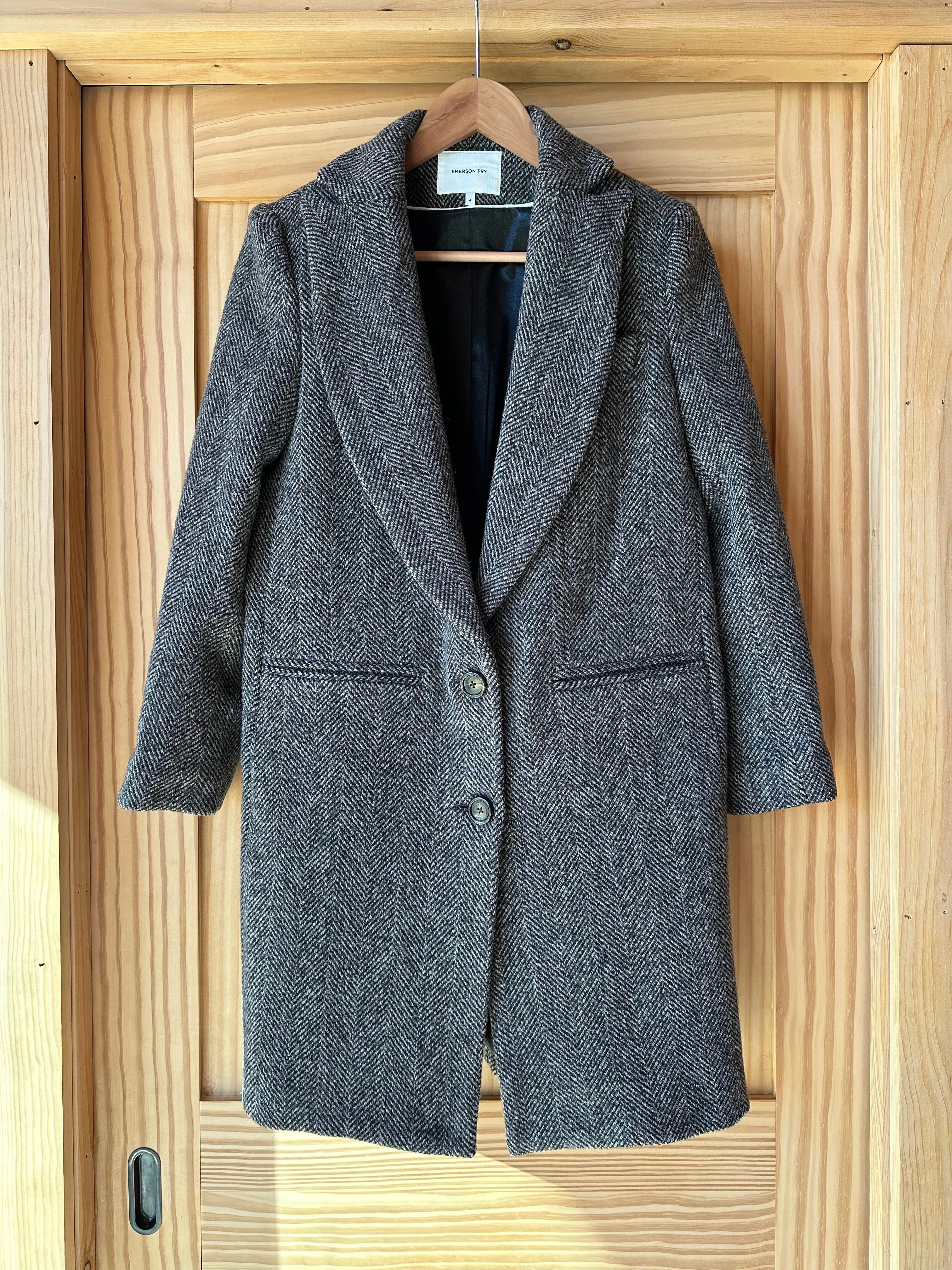 Wingtip Coat - Black + Pewter Chevron Wool sold by Emerson Fry product image thumbnail 2