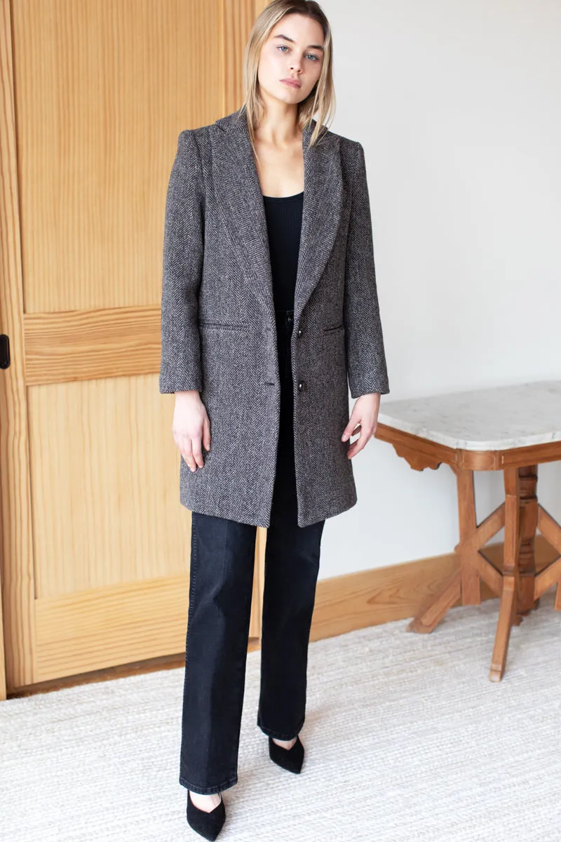 Wingtip Coat - Black + Pewter Chevron Wool sold by Emerson Fry