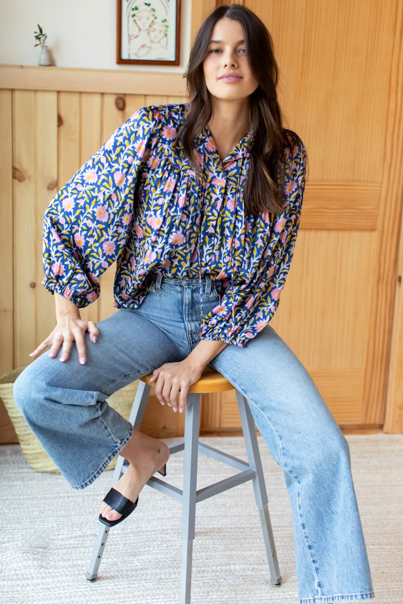 Emmaline Blouse - Blue Chrysanthemum Satin sold by Emerson Fry product image thumbnail 4