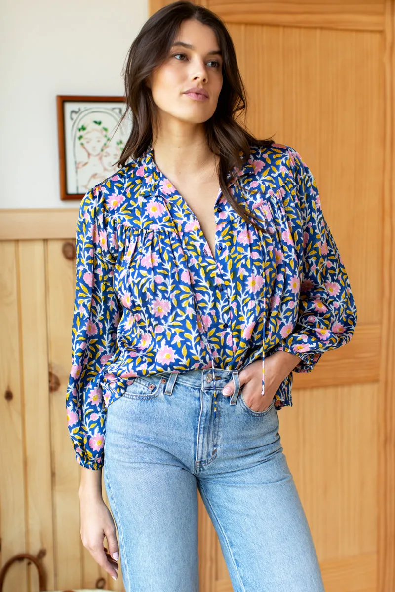 Emmaline Blouse - Blue Chrysanthemum Satin sold by Emerson Fry product image thumbnail 2