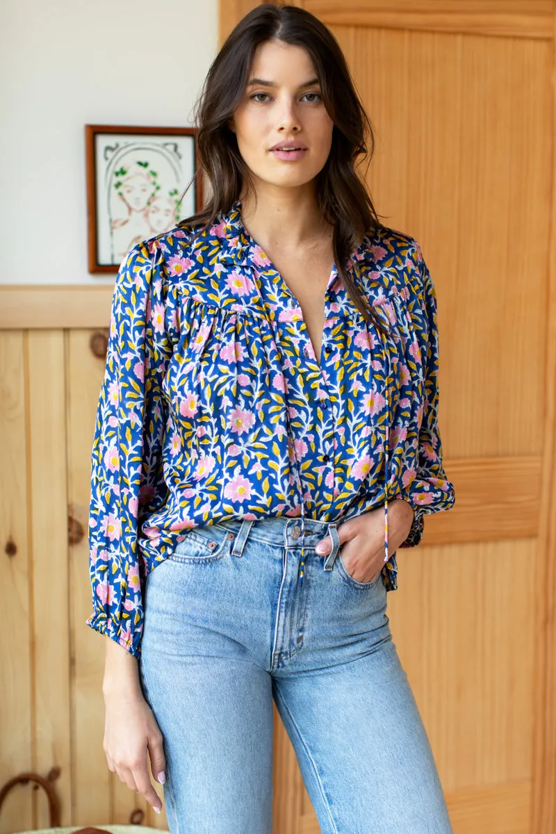 Emmaline Blouse - Blue Chrysanthemum Satin sold by Emerson Fry product image thumbnail 3