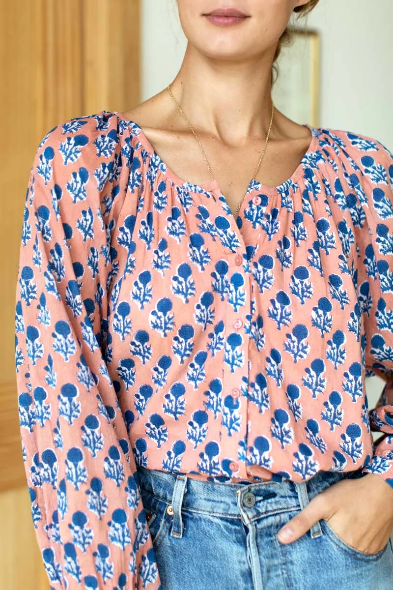 Frances Blouse - Little Marigolds Apple + Blue Organic sold by Emerson Fry product image thumbnail 2