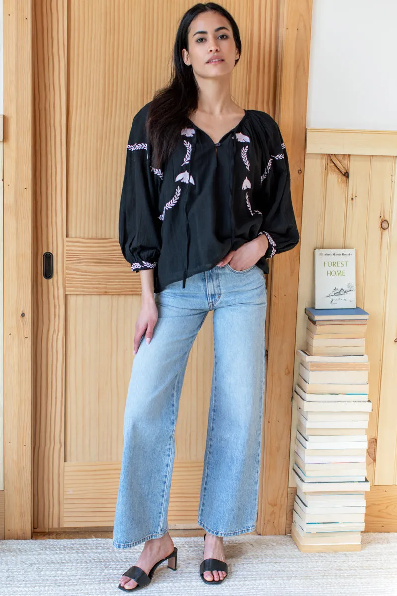 Lucy Dove Embroidery Blouse - Black Flax Voile sold by Emerson Fry product image thumbnail 3