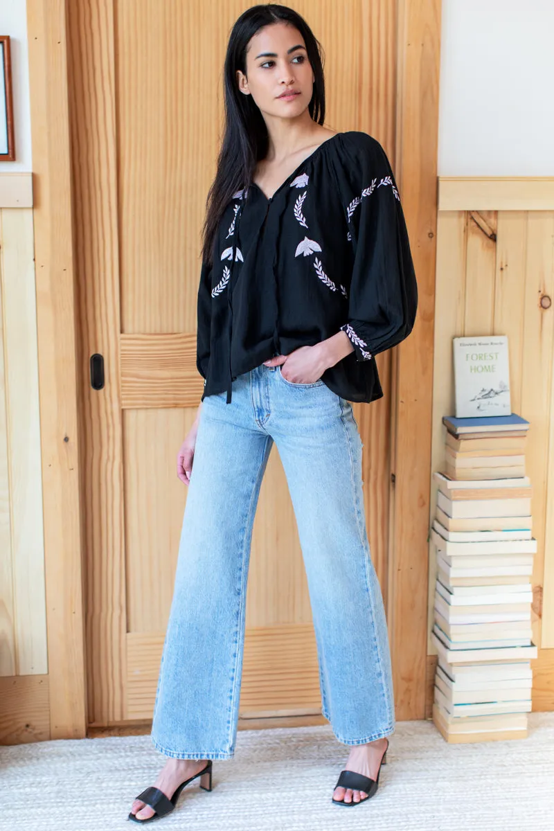 Lucy Dove Embroidery Blouse - Black Flax Voile sold by Emerson Fry product image thumbnail 4