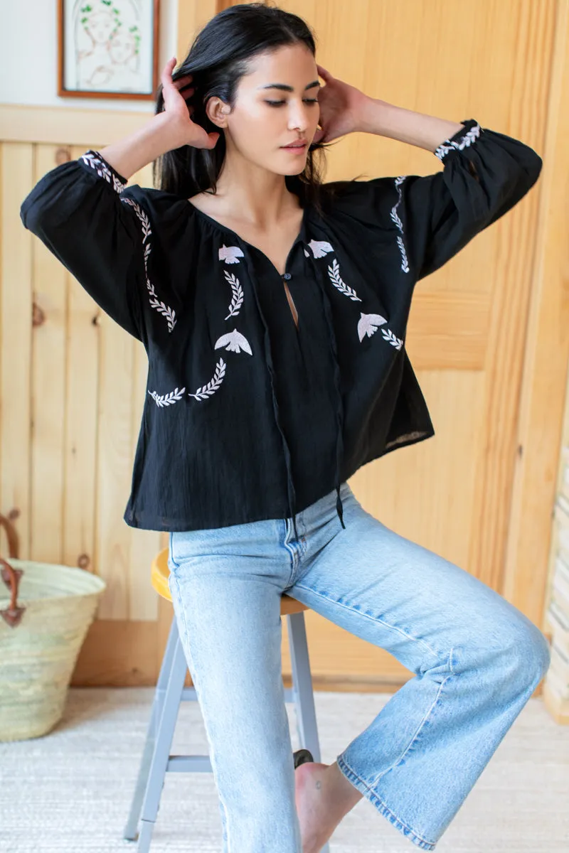 Lucy Dove Embroidery Blouse - Black Flax Voile sold by Emerson Fry product image thumbnail 5