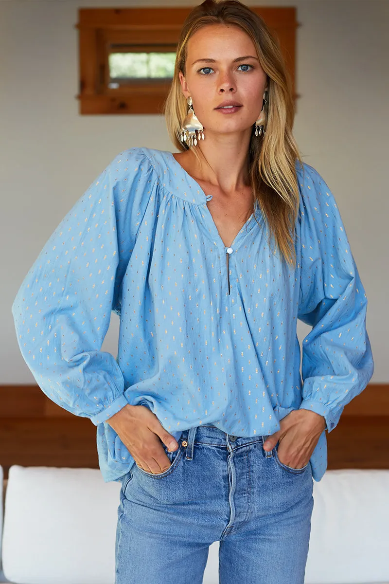 Olympia Shirt - Powder Blue Gold Dot Lurex sold by Emerson Fry product image thumbnail 3