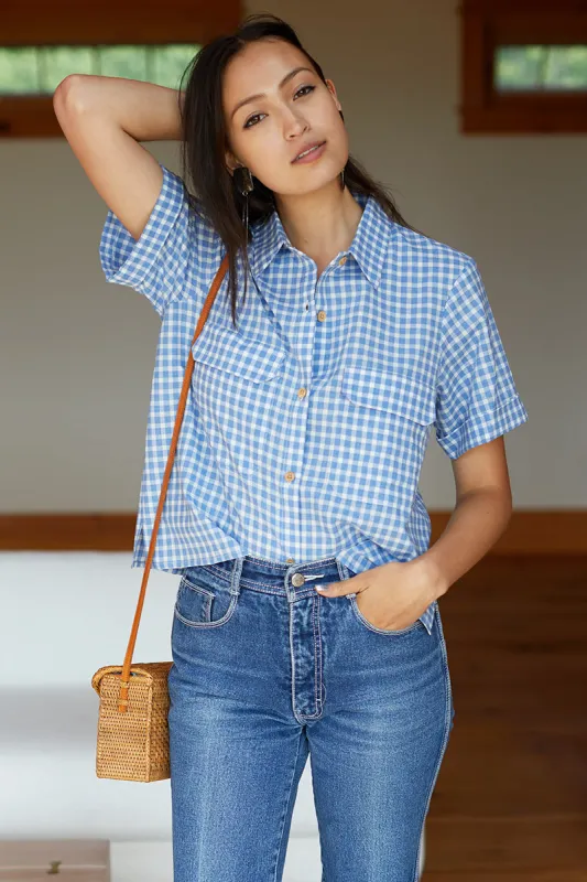 Short Sleeve Utility Shirt - Blue Gingham sold by Emerson Fry