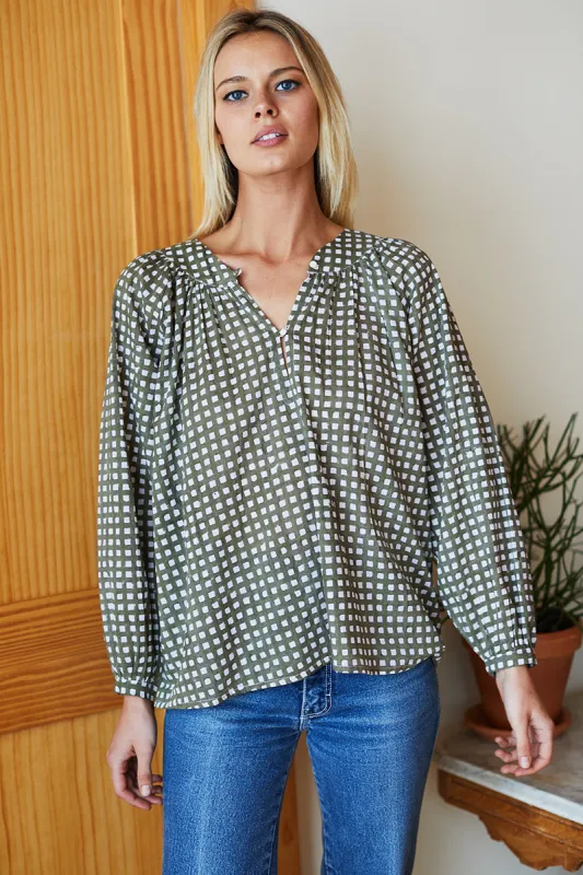 Olympia Shirt - Gingham Moss Organic sold by Emerson Fry