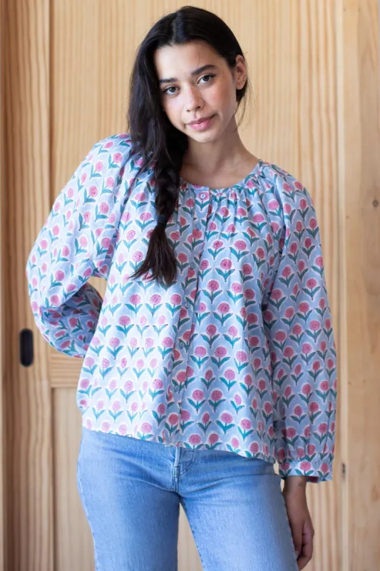 Frances Blouse - Blue + Pink Organic sold by Emerson Fry