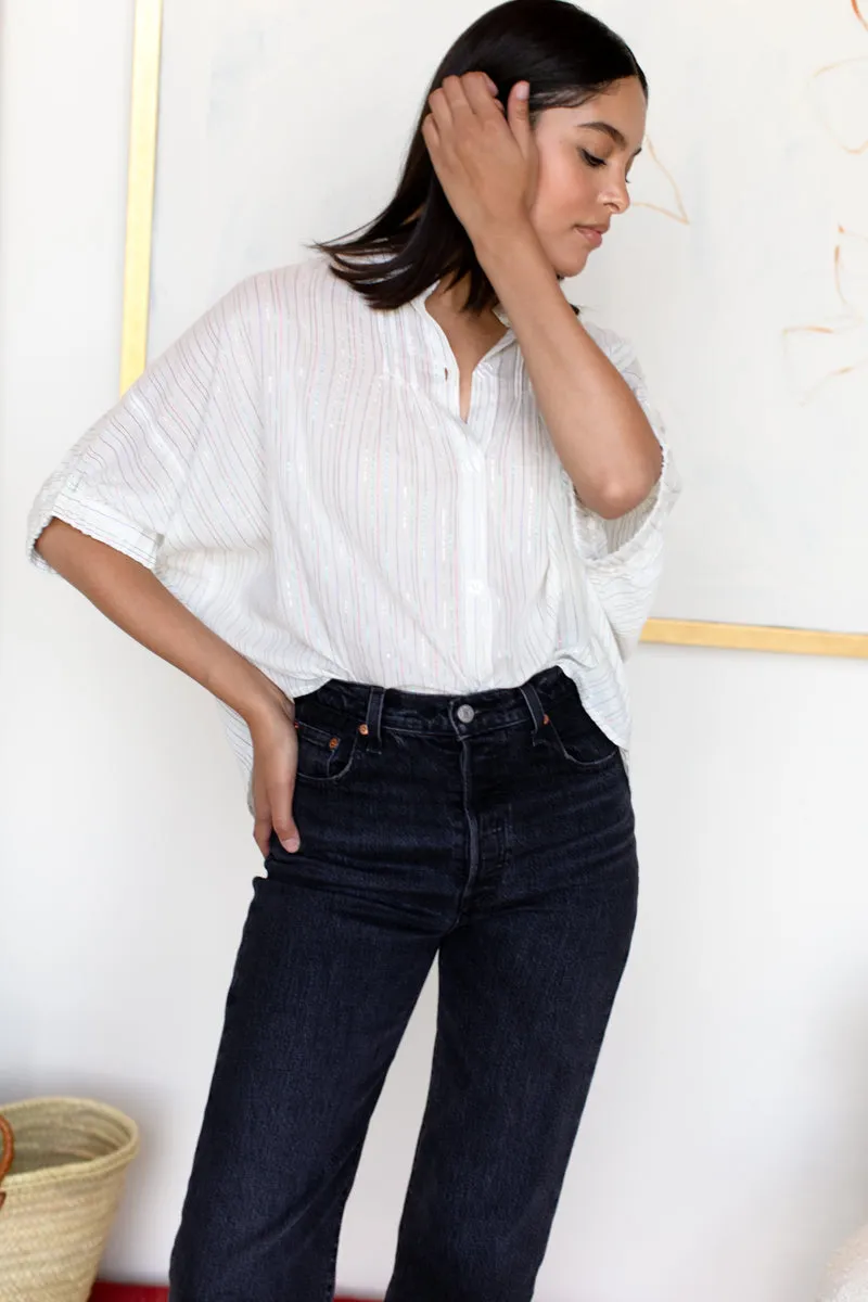 Mandarin Collar Top - Rainbow Ivory Lurex sold by Emerson Fry product image thumbnail 5