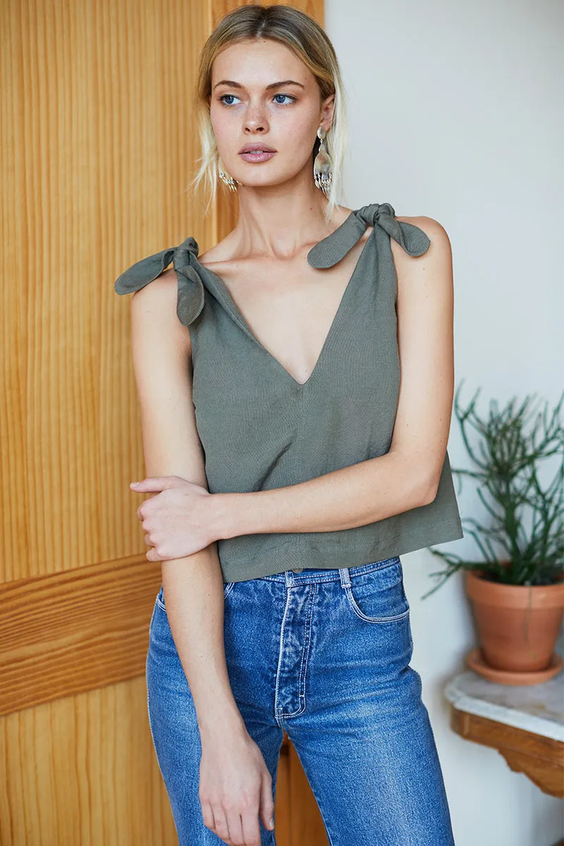 Tie Shoulder Mod Top - Army Linen sold by Emerson Fry product image thumbnail 5