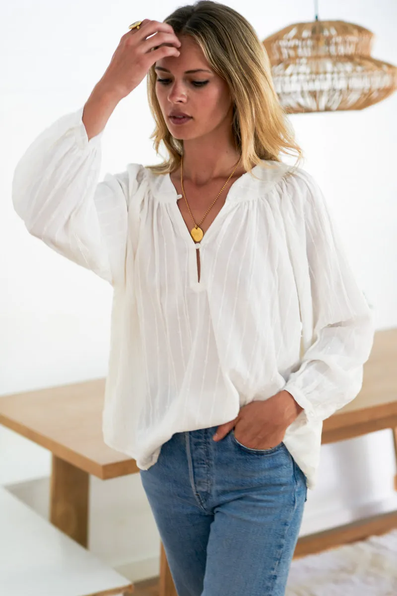 Olympia Shirt - Dot Stripe Ivory Organic sold by Emerson Fry