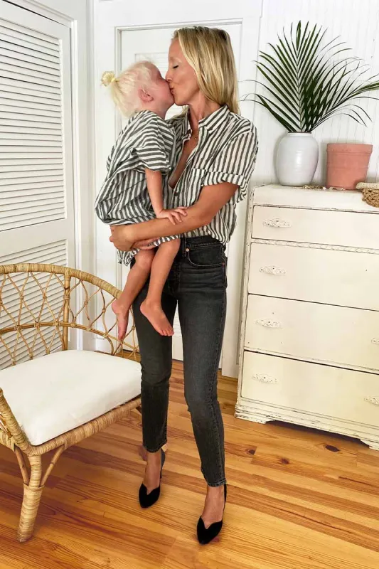 Boxy Shirt - Moss Stripe Lightweight Cotton Organic sold by Emerson Fry