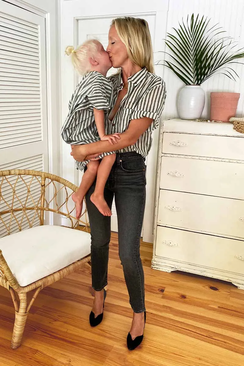 Boxy Shirt - Moss Stripe Lightweight Cotton Organic sold by Emerson Fry