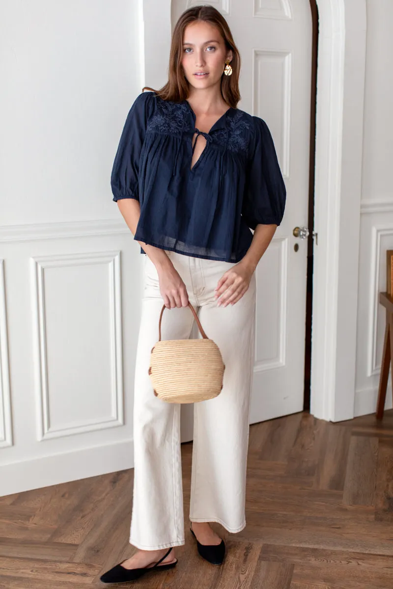 Embroidered Puff Isla Top - Midnight Organic sold by Emerson Fry product image thumbnail 5