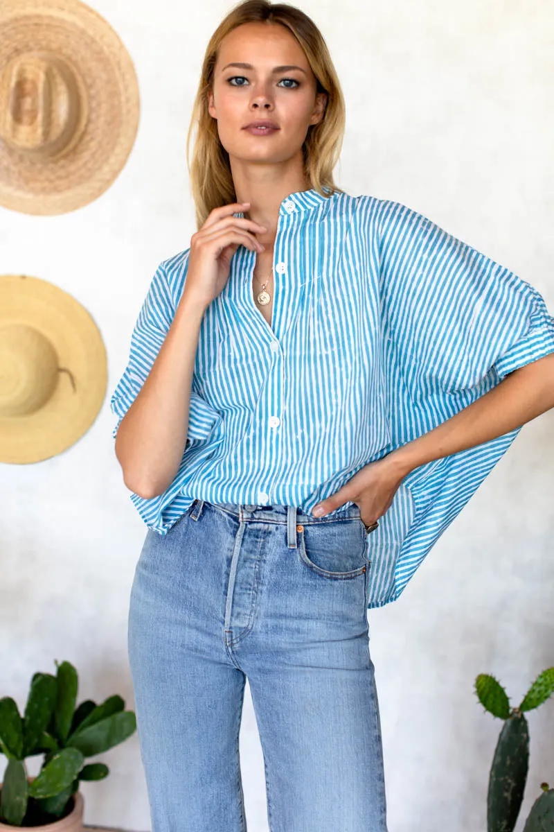 Mandarin Collar Top - Sunday Stripe Bluesy Organic sold by Emerson Fry product image thumbnail 5