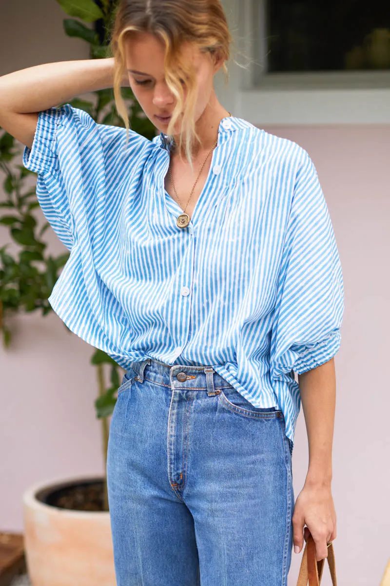 Mandarin Collar Top - Sunday Stripe Bluesy Organic sold by Emerson Fry product image thumbnail 3