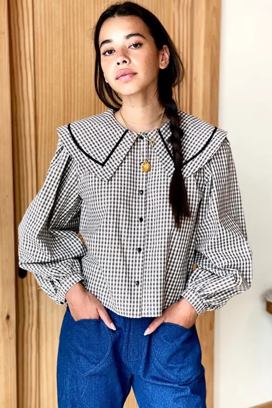 Petra Long Sleeve Blouse - Coffee Gingham sold by Emerson Fry