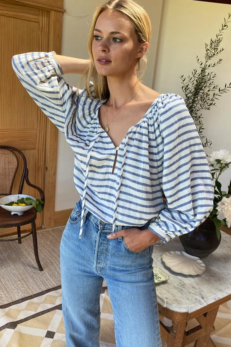 Lucy Blouse - White + Blue Stripe sold by Emerson Fry product image thumbnail 3