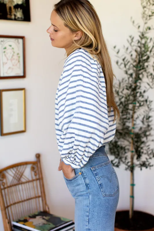 Lucy Blouse - White + Blue Stripe sold by Emerson Fry