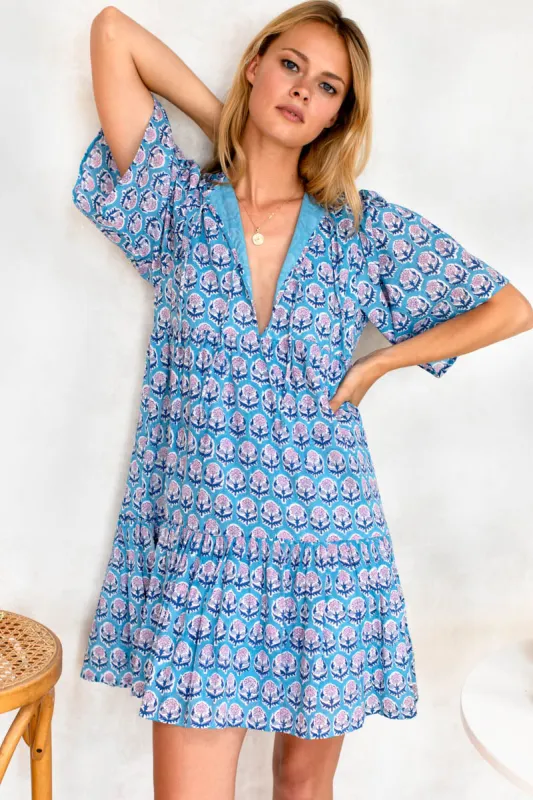 Isla Dress - Friday Flowers Blue + Pink Organic sold by Emerson Fry
