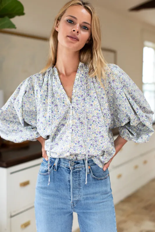 Elina Blouse - Indigo + Purple Calico sold by Emerson Fry