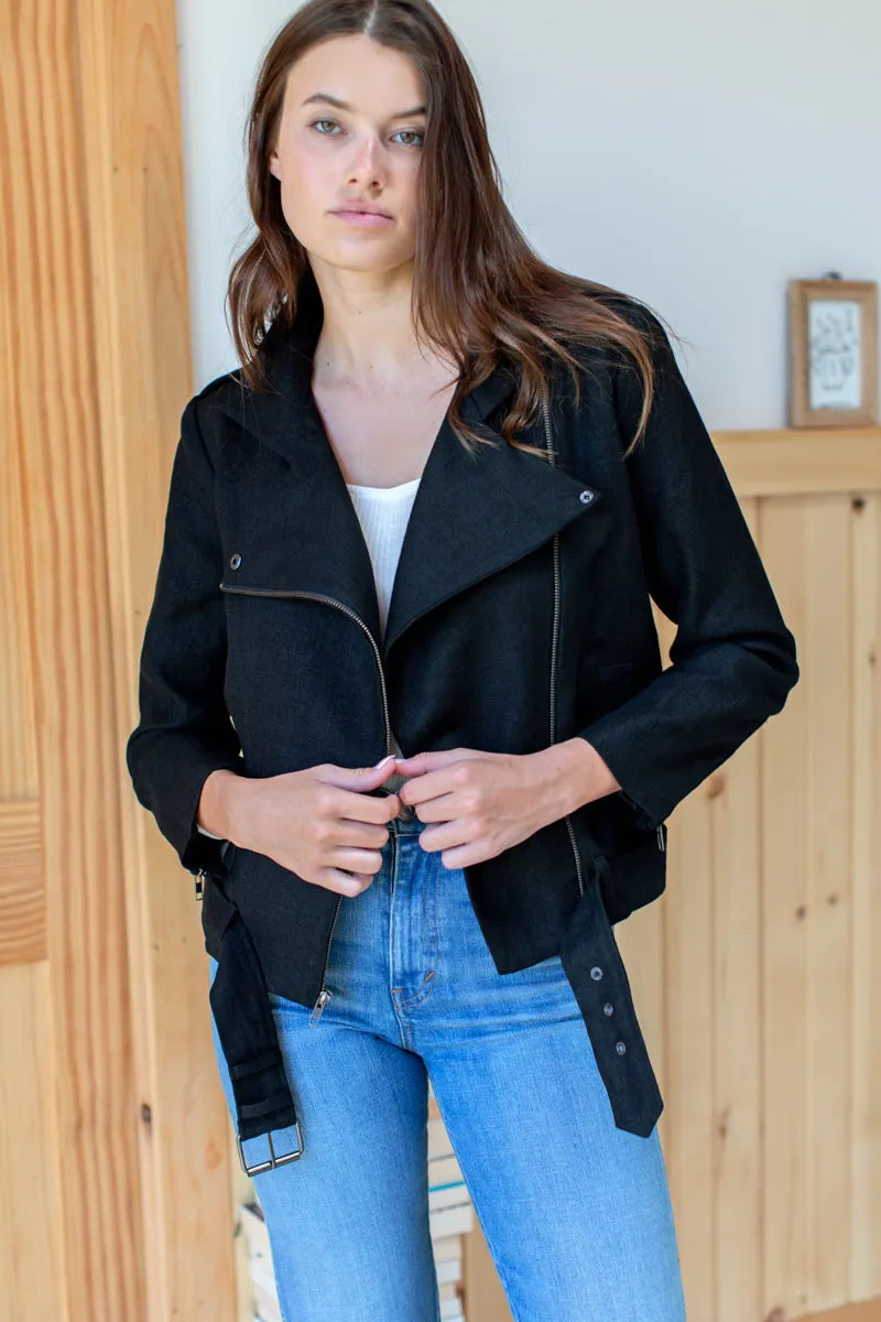 Irving Moto Jacket - Black Linen sold by Emerson Fry