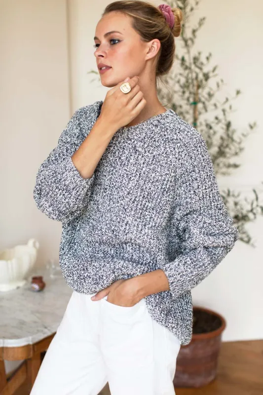 Ryan Heavy Sweater - Marled Ivory + Navy Organic sold by Emerson Fry