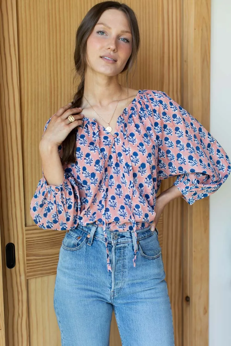 Lucy Blouse - Little Marigolds Apple + Blue Organic sold by Emerson Fry