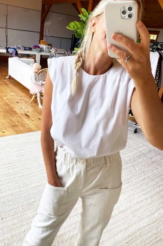 Sleeveless Blouse - White Poplin sold by Emerson Fry