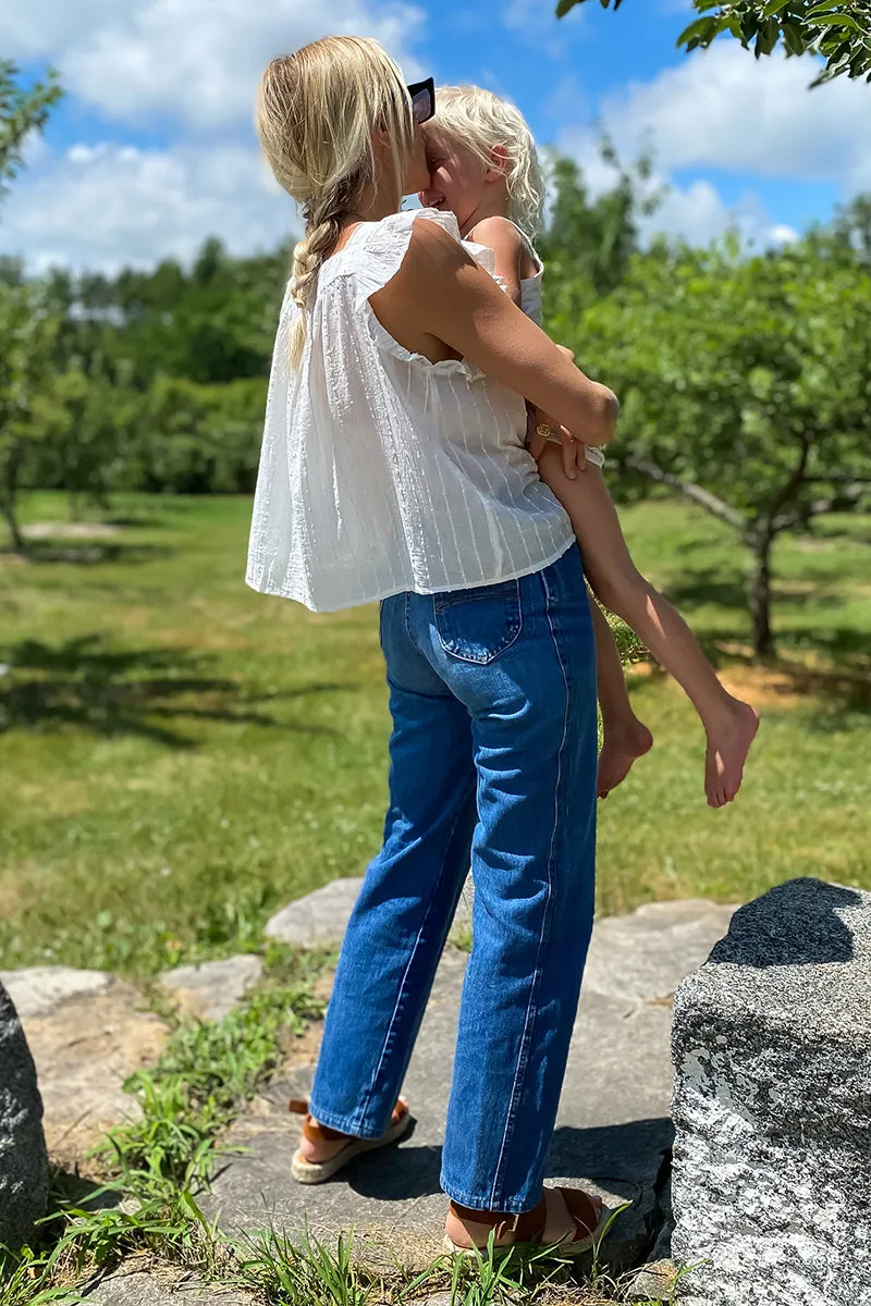 Laurent Flutter Top - Dot Stripe Ivory Organic sold by Emerson Fry